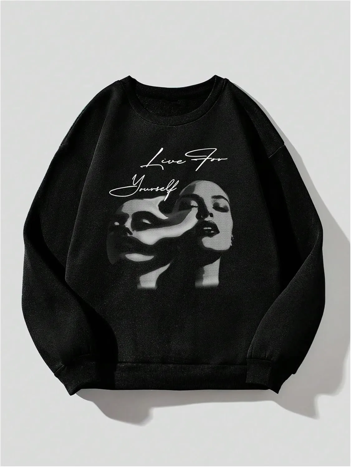 SHENHE Women's Oversized Graphic Fleece crew neck Figure Slogan Print Sweatshirt Pullover