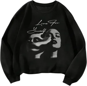 SHENHE Women's Oversized Graphic Fleece crew neck Figure Slogan Print Sweatshirt Pullover