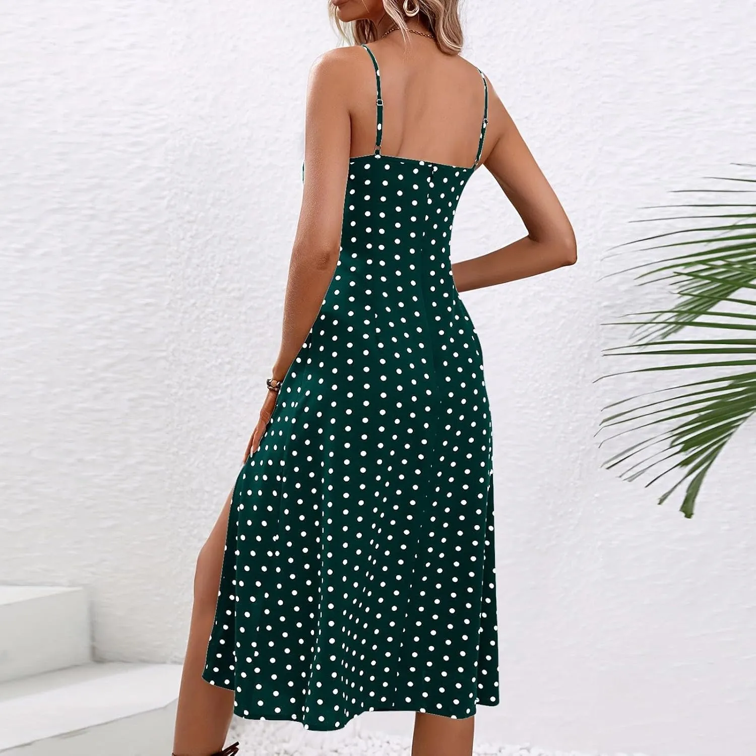 Spaghetti Strap Dresses for Women Corset Polka Dot Slim Fit Aline Midi Wedding Guest Side Slit Sundress Sexy,S-2XL