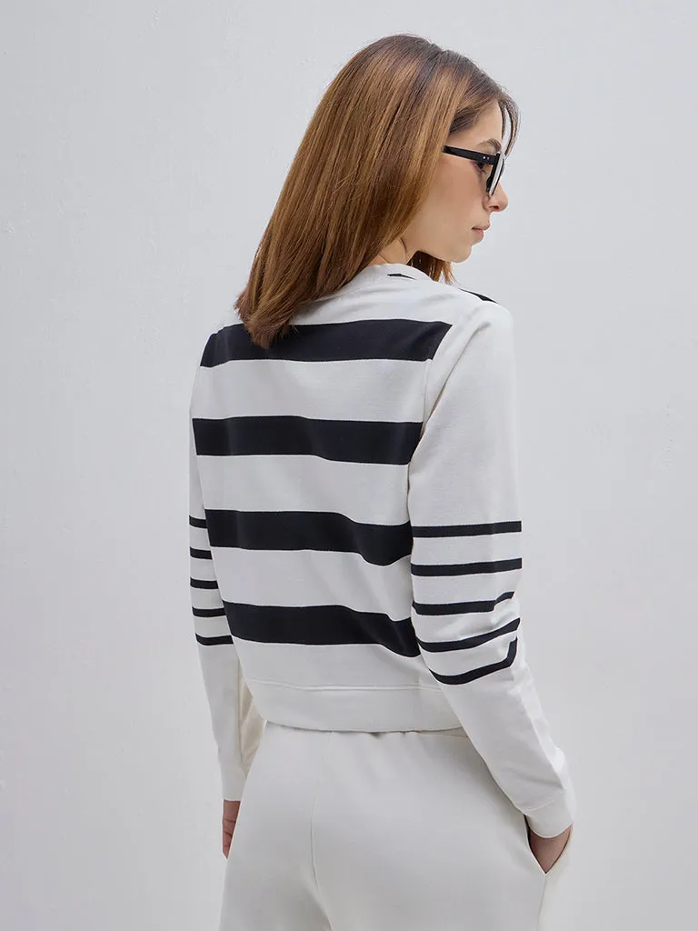 Studiofit Black Striped Cotton-Blend T-Shirt