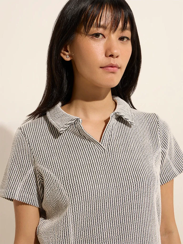 Studiofit Black Textured Cotton T-Shirt