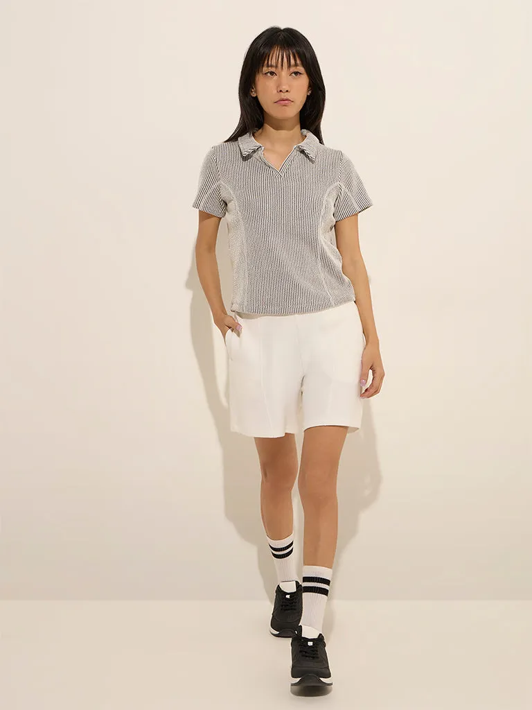 Studiofit Black Textured Cotton T-Shirt