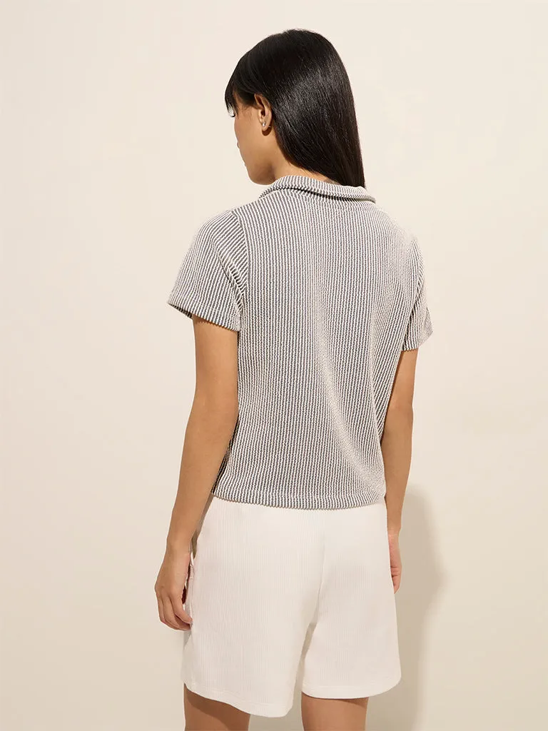 Studiofit Black Textured Cotton T-Shirt