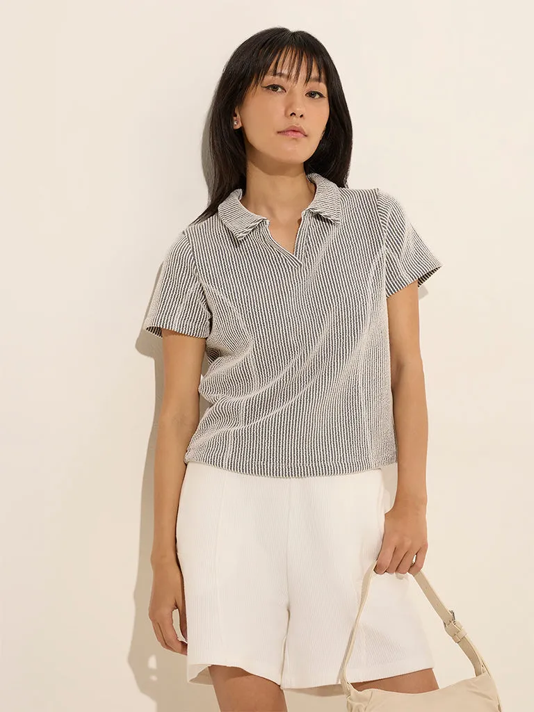 Studiofit Black Textured Cotton T-Shirt