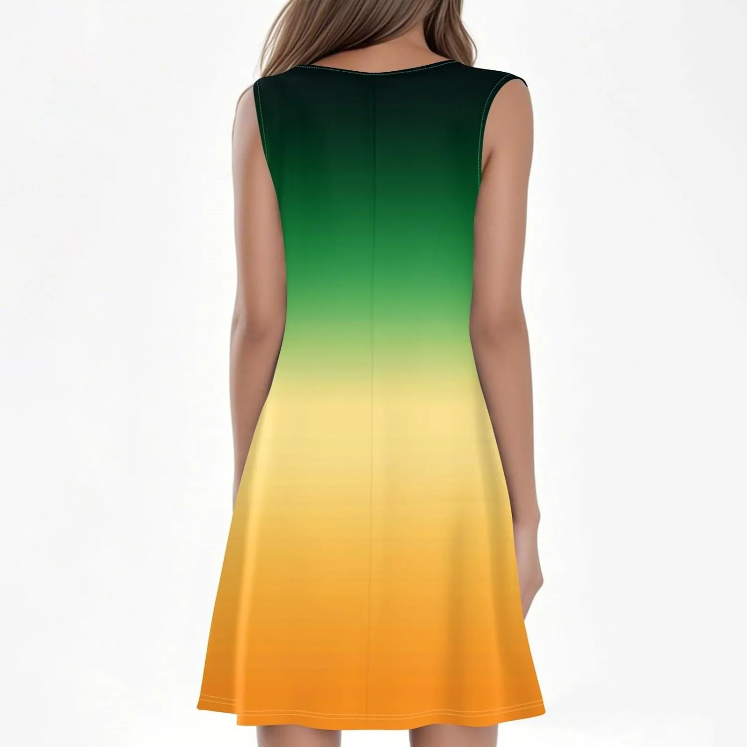 Summer Dresses for Women 2025 Casual Crewneck Sleeveless Tunic Dress Gradient Color Flowy Sundress with Pockets