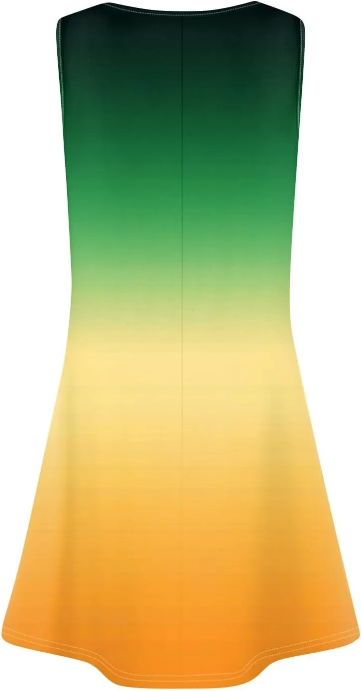 Summer Dresses for Women 2025 Casual Crewneck Sleeveless Tunic Dress Gradient Color Flowy Sundress with Pockets