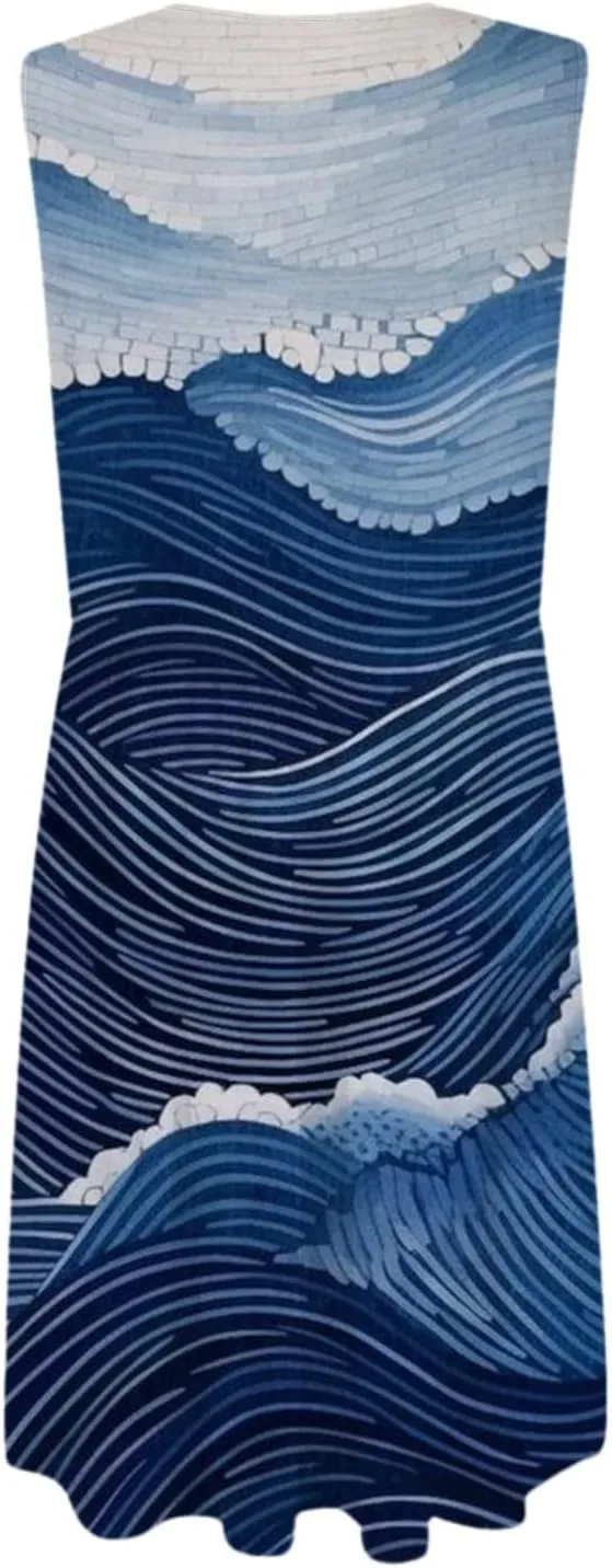 Summer Floral Midi Dress for Women Loose U Neck Casual Sleeveless 2025 Beach Floral Print Sundresses Dress with Pockets