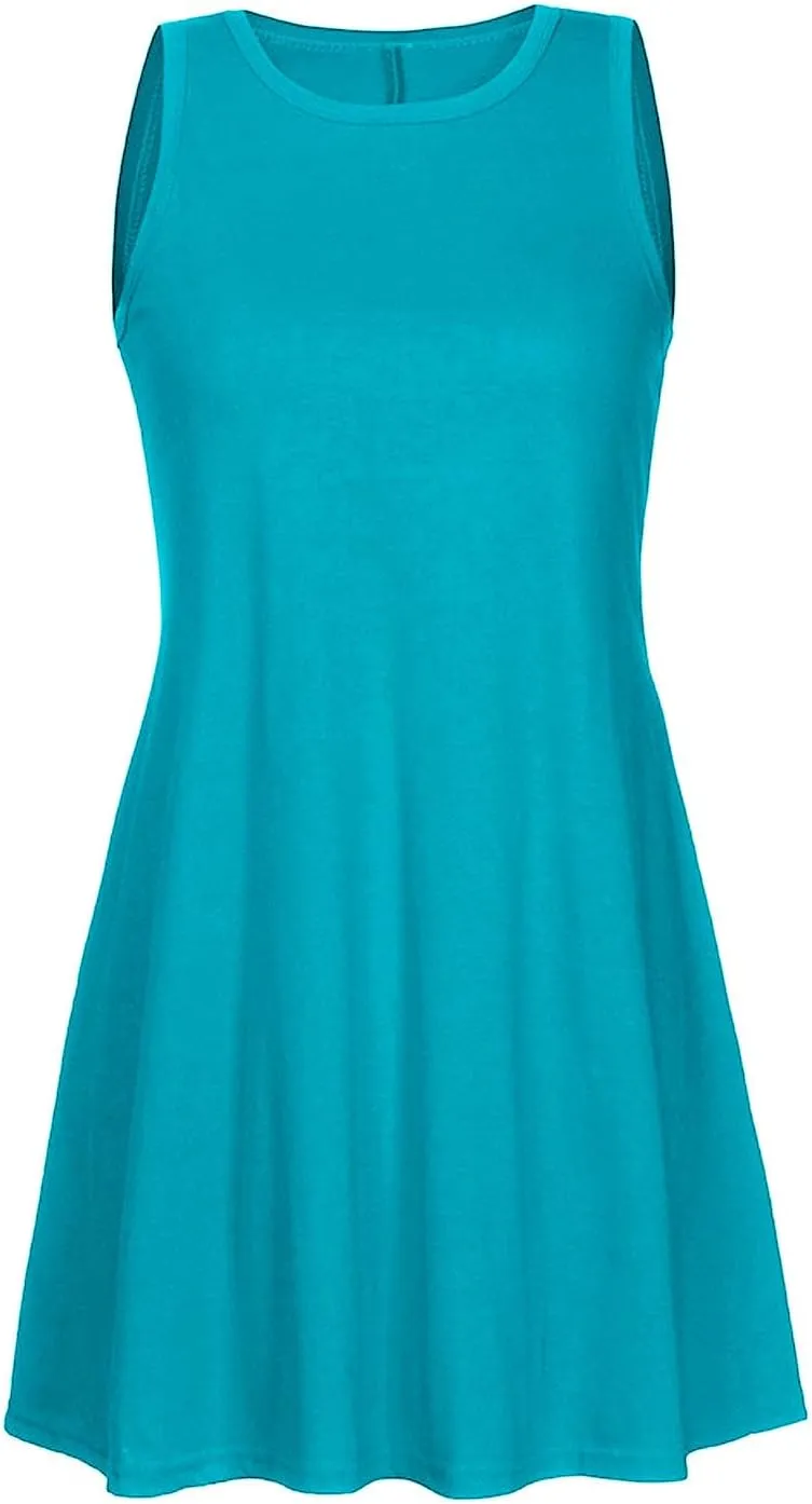 Sundresses for Women 2024 Solid Color Crewneck Sleeveless Summer Dress Loose Fit Tunic Midi Dress Flowy Swing Sundresses