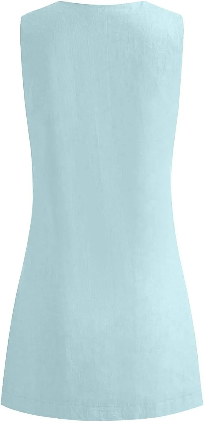Tank Dresses for Women Summer Casual Loose Fit V Neck Sleeveless Sundress Trendy Solid Beach Vacation Mini Dress
