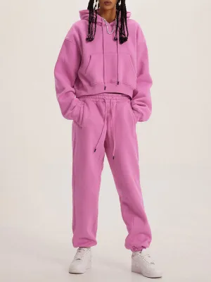 Thick Plush Hoodies Solid Short Top & Long Pants Set