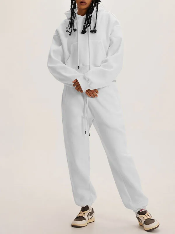 Thick Plush Hoodies Solid Short Top & Long Pants Set