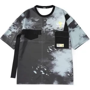 Tie Dye Pocket Print Flutter Space Cotton T-Shirt
