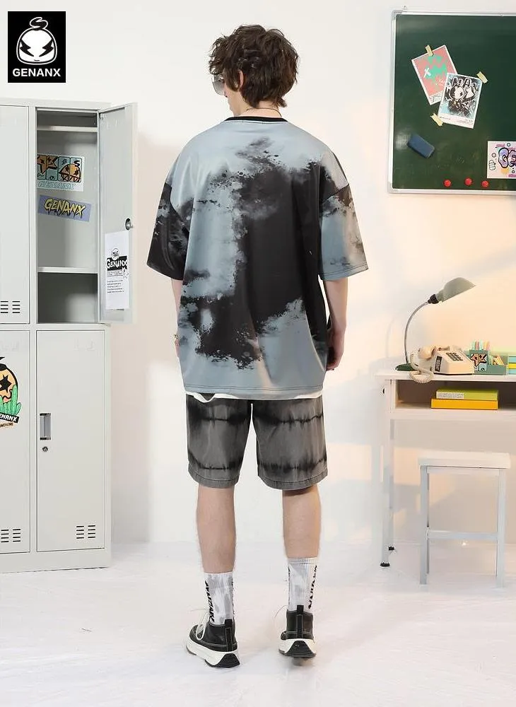 Tie Dye Pocket Print Flutter Space Cotton T-Shirt