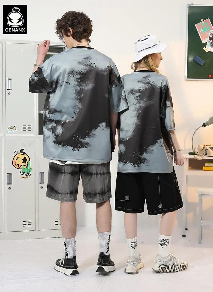 Tie Dye Pocket Print Flutter Space Cotton T-Shirt
