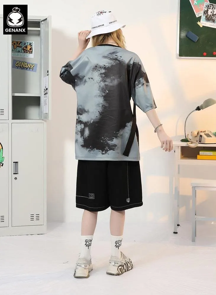 Tie Dye Pocket Print Flutter Space Cotton T-Shirt