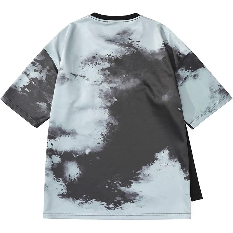 Tie Dye Pocket Print Flutter Space Cotton T-Shirt