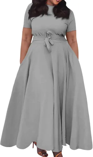 TWGONE Plus Size Dresses for Curvy Women Short Sleeve Long Maxi Formal Dresses Casual Summer A Line Dress with Pocketss