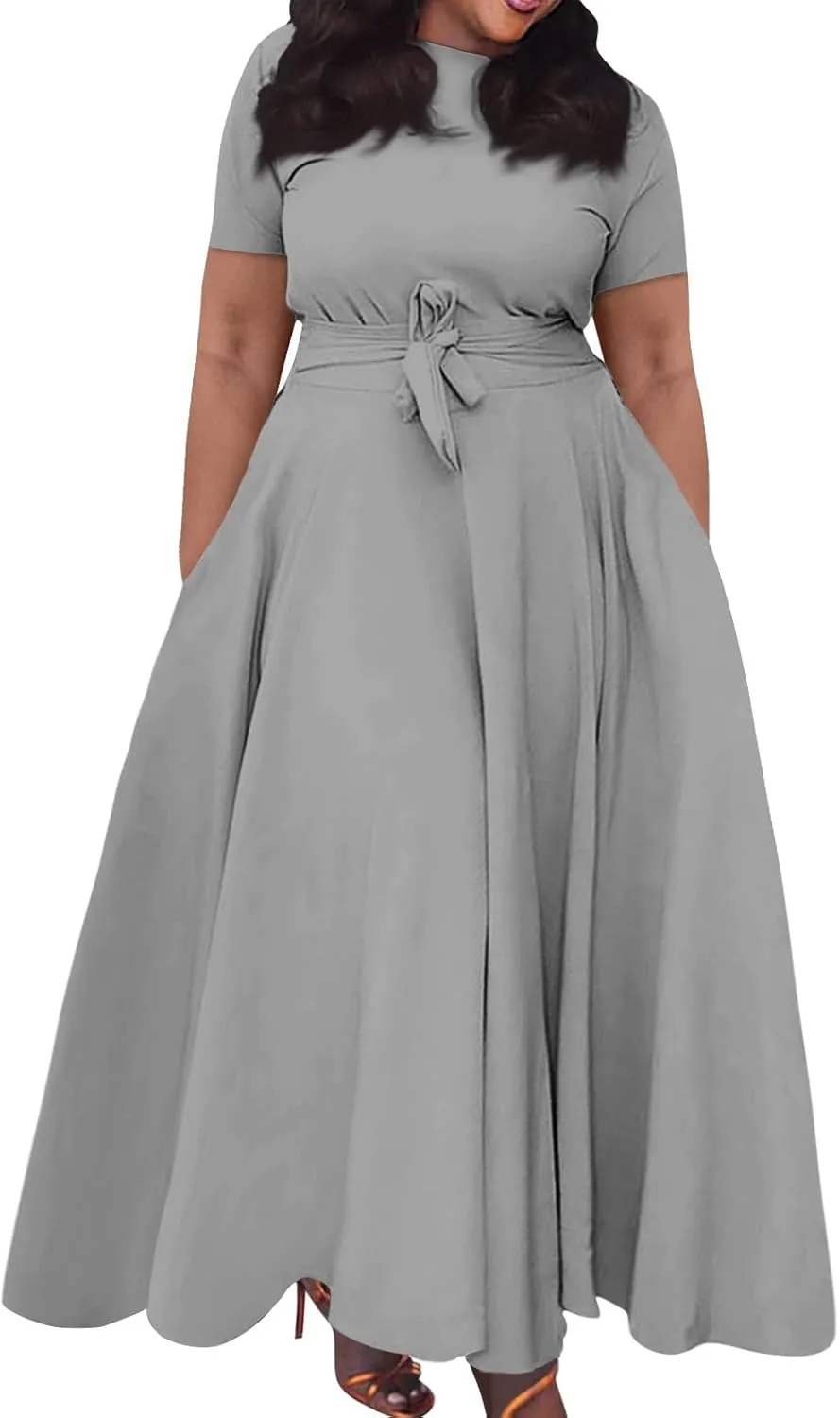TWGONE Plus Size Dresses for Curvy Women Short Sleeve Long Maxi Formal Dresses Casual Summer A Line Dress with Pocketss