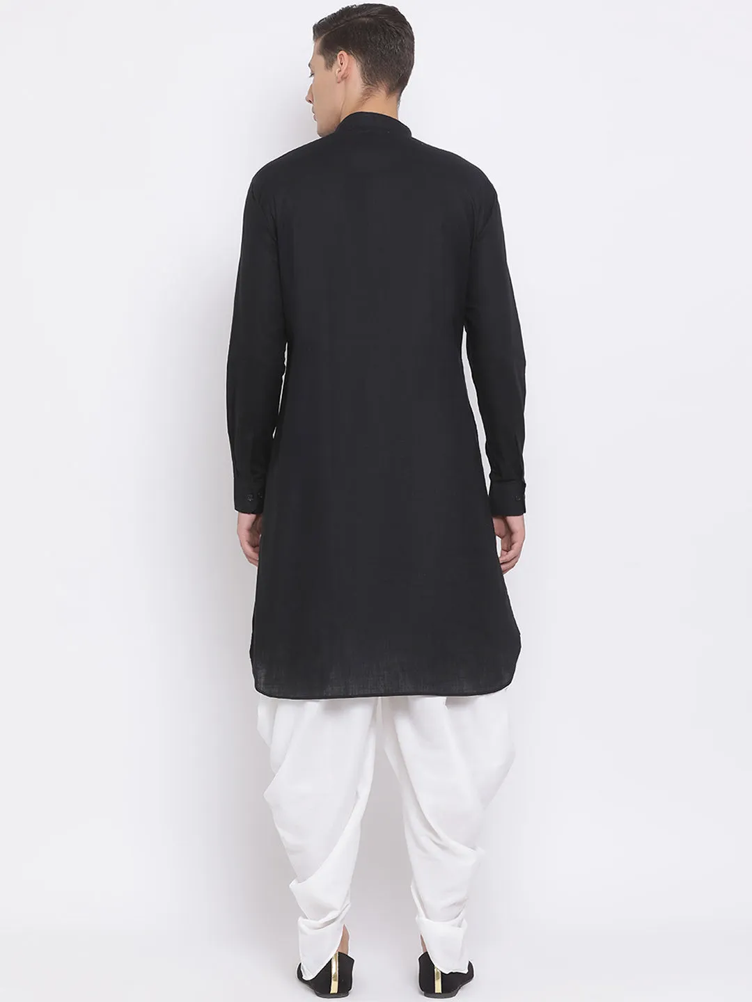 Vastramay Men's Black Cotton Linen Kurta Set
