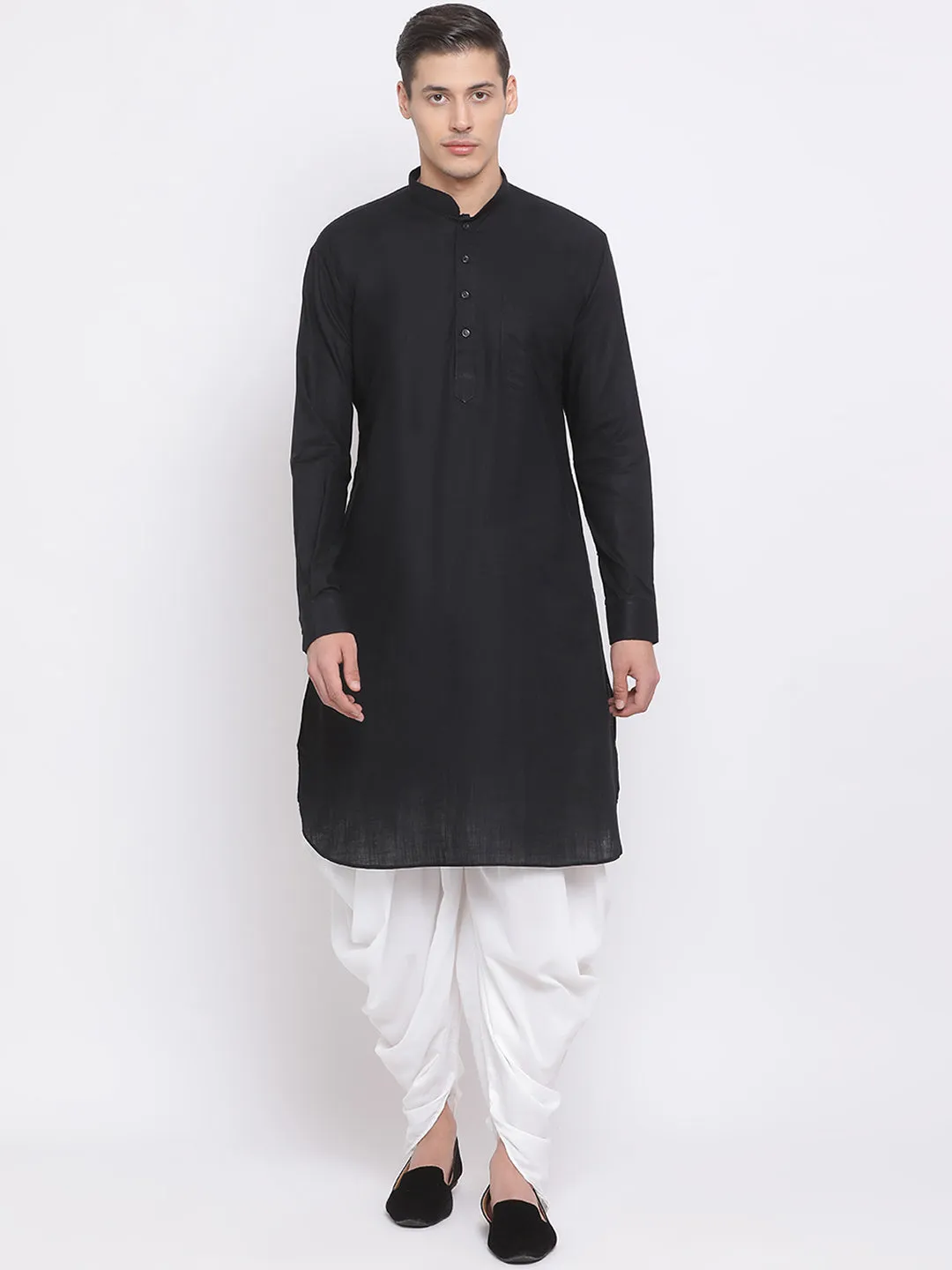 Vastramay Men's Black Cotton Linen Kurta Set