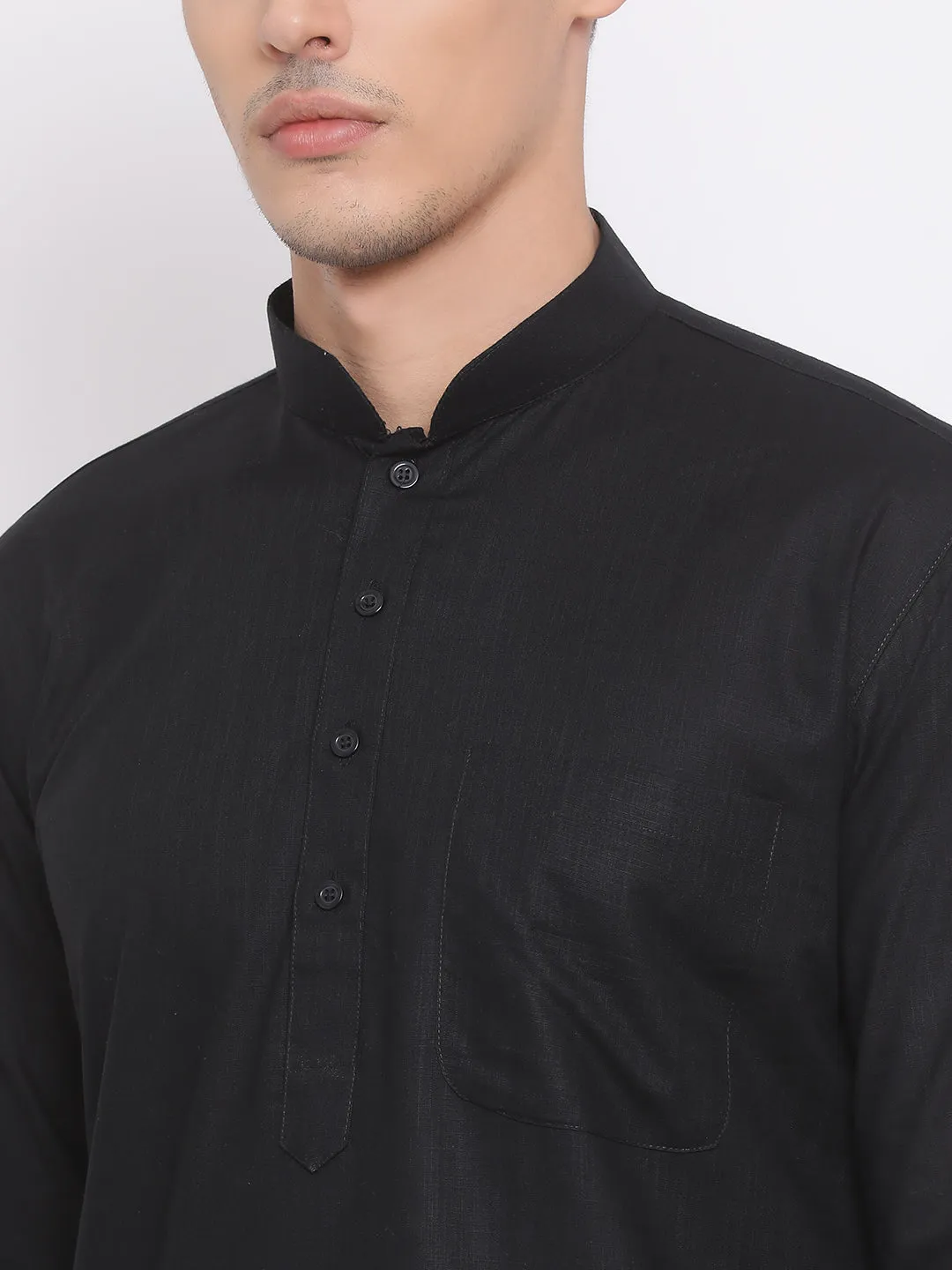 Vastramay Men's Black Cotton Linen Kurta Set
