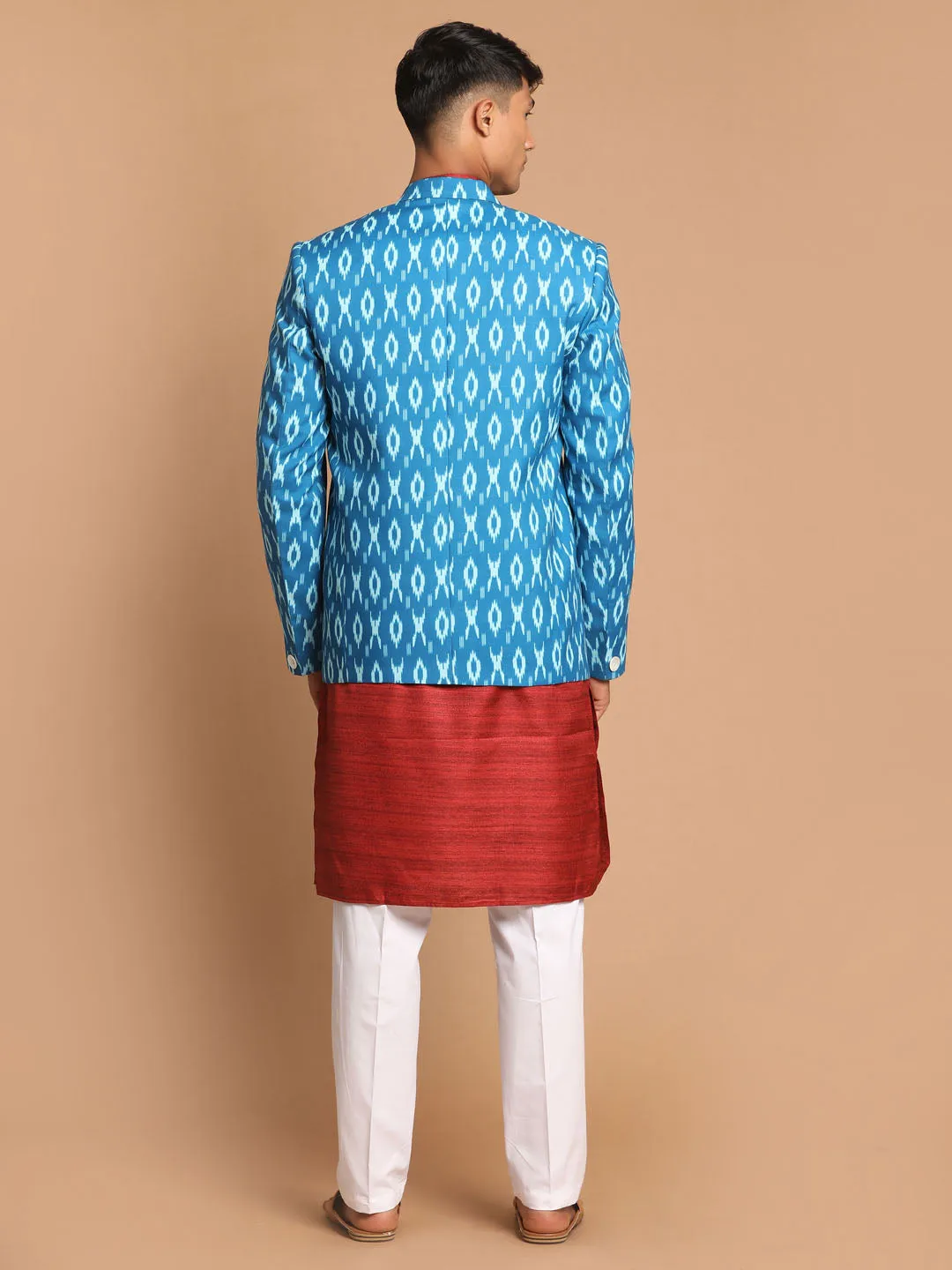 VASTRAMAY Men's Blue Ikkat Blazer Set