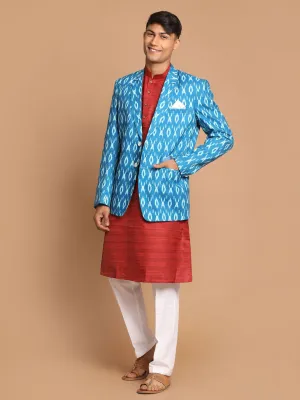 VASTRAMAY Men's Blue Ikkat Blazer Set
