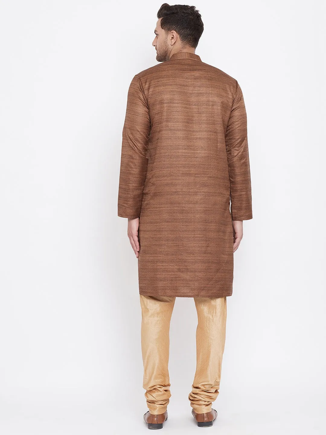 Vastramay Men's Coffee Brown Silk Kurta Pyjama