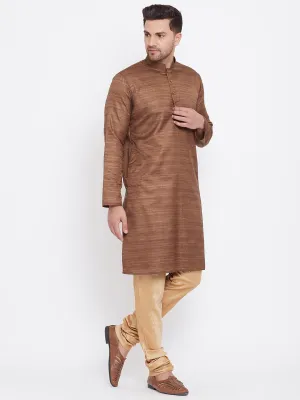 Vastramay Men's Coffee Brown Silk Kurta Pyjama