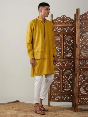 Vastramay Men's Mustard Cotton Kurta Set