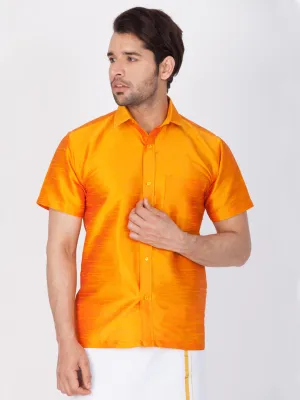 VASTRAMAY Men's Orange Silk Blend Shirt