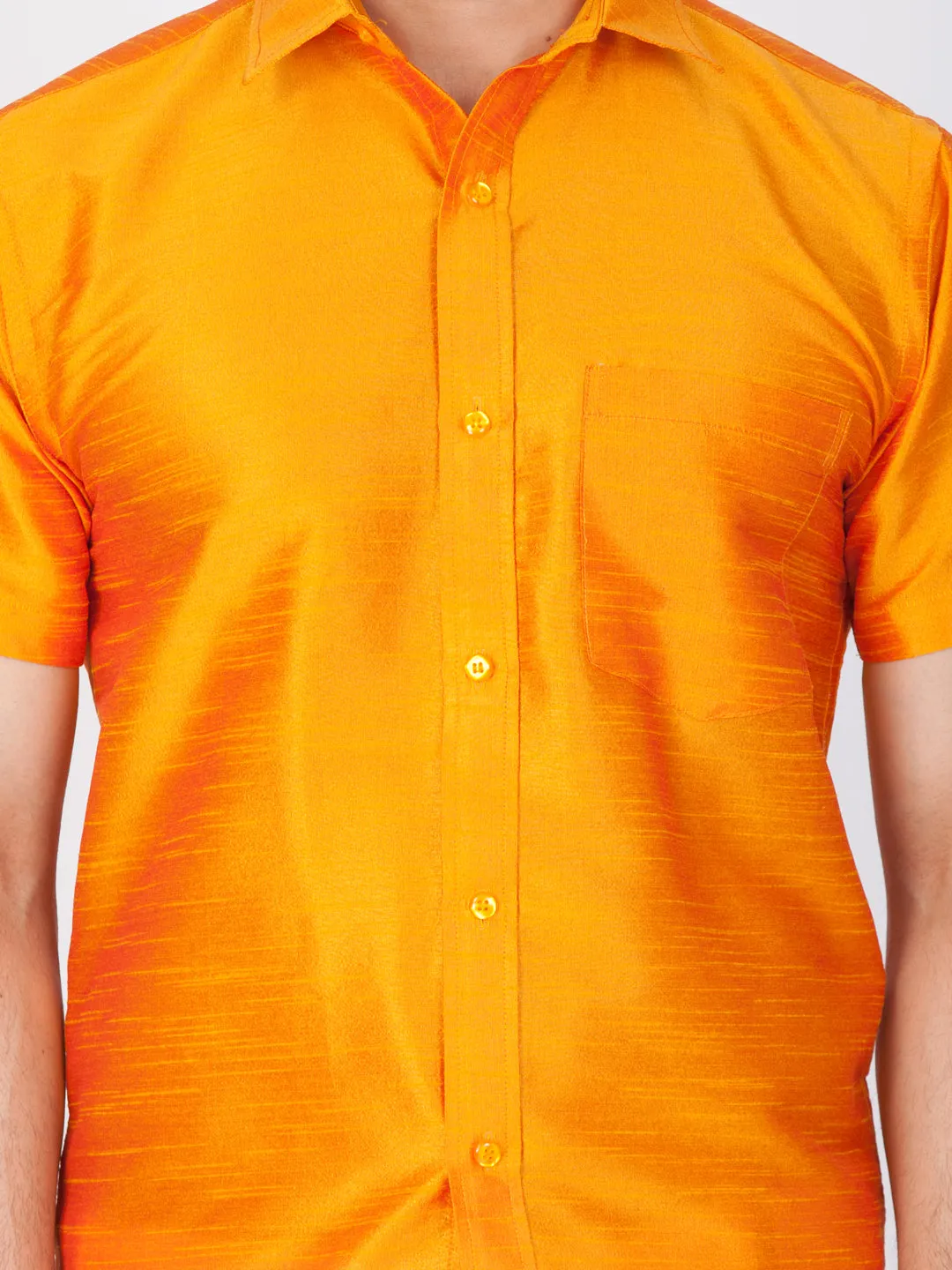 VASTRAMAY Men's Orange Silk Blend Shirt
