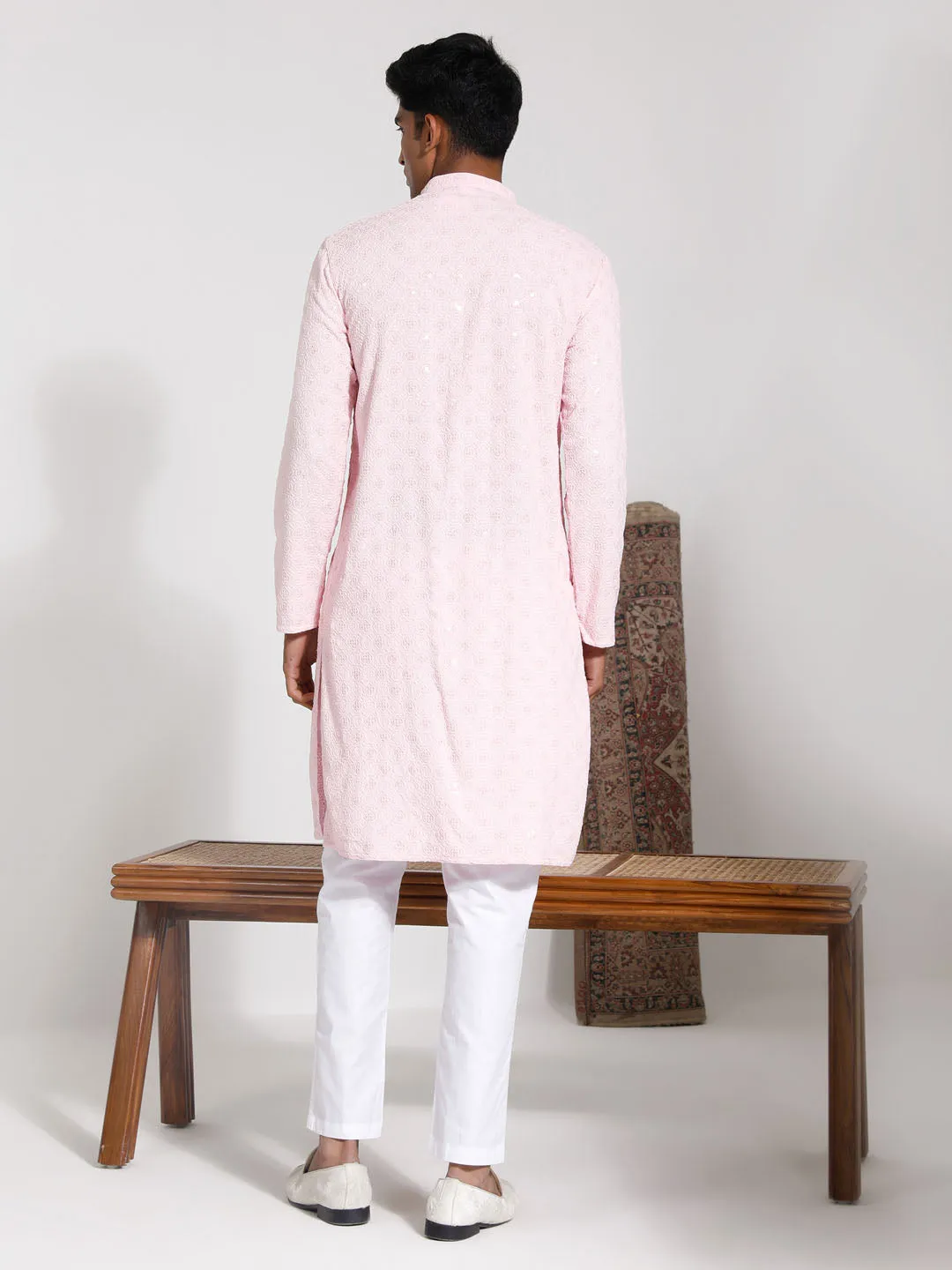 VASTRAMAY Pink Rayon Kurta And Pyjama