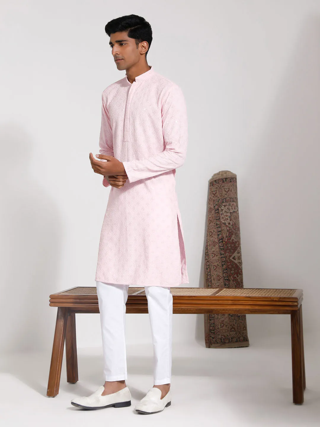 VASTRAMAY Pink Rayon Kurta And Pyjama