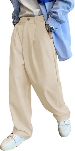 Verdusa Men's Casual Loose Wide Leg Pants Lightweight Trousers with Slant Pockets