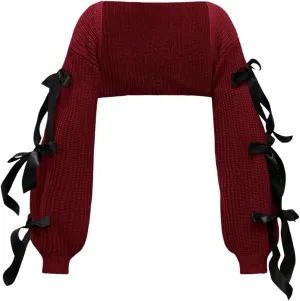 Verdusa Women's Bow Tie Bolero Shrug Crochet Cardigan Knit Cropped Ballet Shoulder Shrug Long Sleeve Sweater