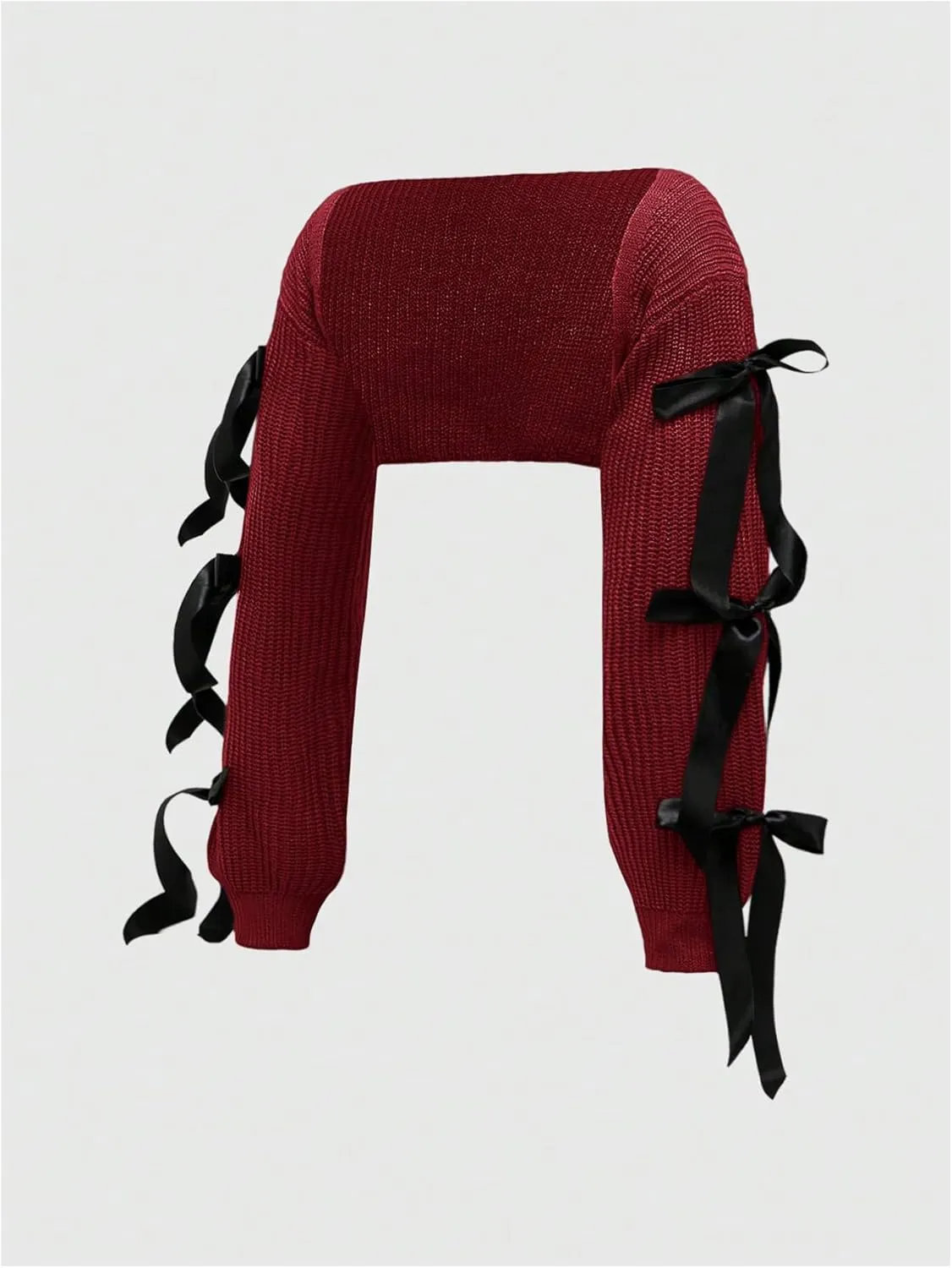 Verdusa Women's Bow Tie Bolero Shrug Crochet Cardigan Knit Cropped Ballet Shoulder Shrug Long Sleeve Sweater