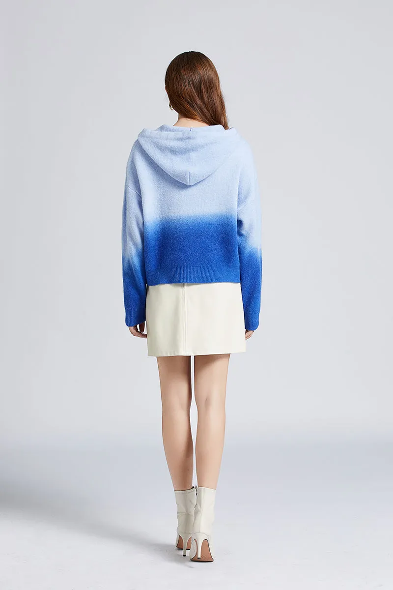 Women Fall Winter Gradual Color Change Soft Waxy Lazy Door Sewing Sweater Women Premium Hooded Arctic Velvet Sweater Hoodies