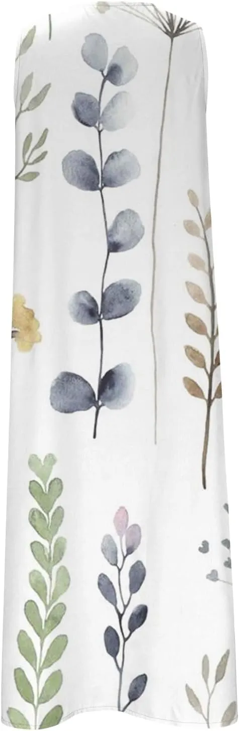 Women Sleeveless Casual Midi Dresses Cute Flower Graphic Print Sun Dresses Loose Vintage Beach Dress with Pockets