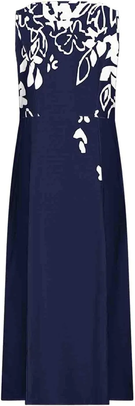 Women Summer Linen Dresses 2025 Trendy Floral Print Maxi Sundress Vacation Casual Sleeveless U Neck Dress with Pockets
