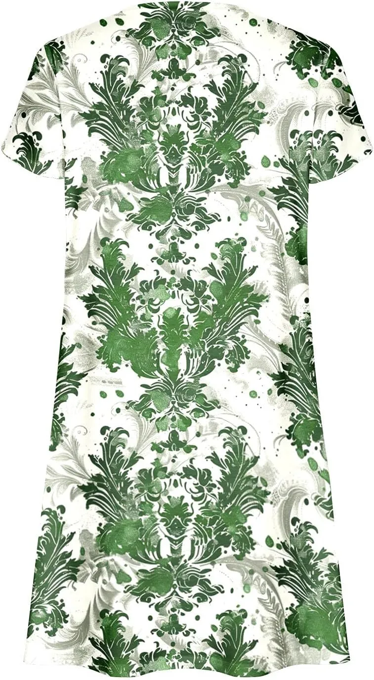 Women Summer Mini A Line Dress Short Sleeve Casual Flowy Tiered Beach Long Sundress 2025 Vacation Travel with Pockets