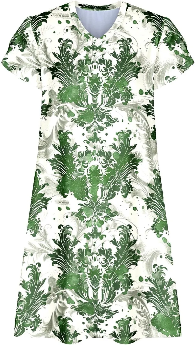 Women Summer Mini A Line Dress Short Sleeve Casual Flowy Tiered Beach Long Sundress 2025 Vacation Travel with Pockets