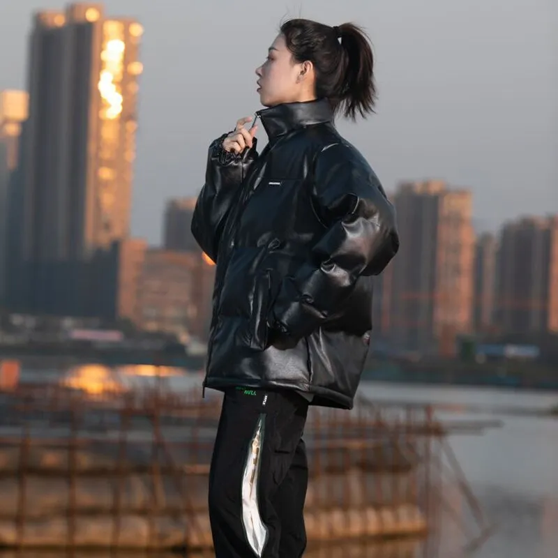 Women Winter Warm Thick Pu Leather Coats Fashion Bf Harajuku