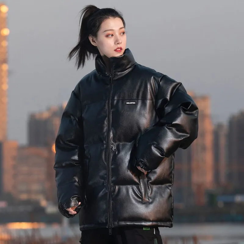 Women Winter Warm Thick Pu Leather Coats Fashion Bf Harajuku