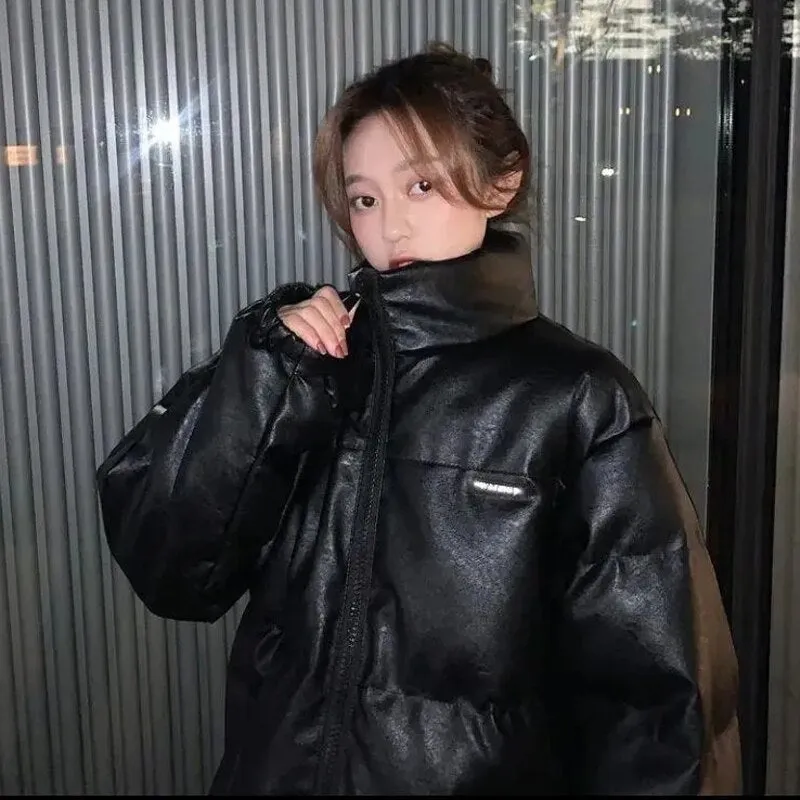 Women Winter Warm Thick Pu Leather Coats Fashion Bf Harajuku