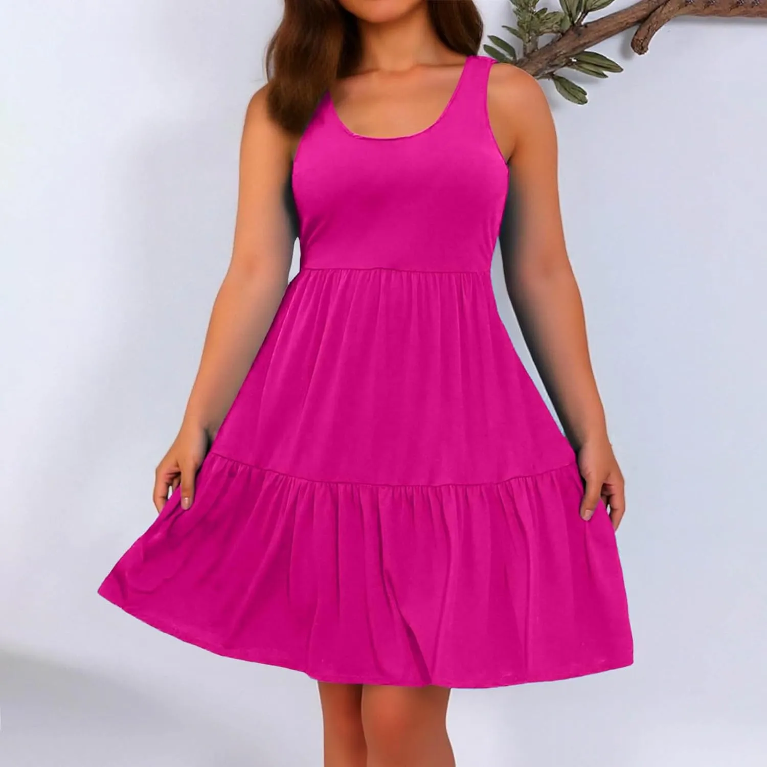 Womens Casual Dresses,2025 Summer Sleveless U Neck Mini Desses Flowy Smocked Hem Short Sundress Tank Plus Size Dress