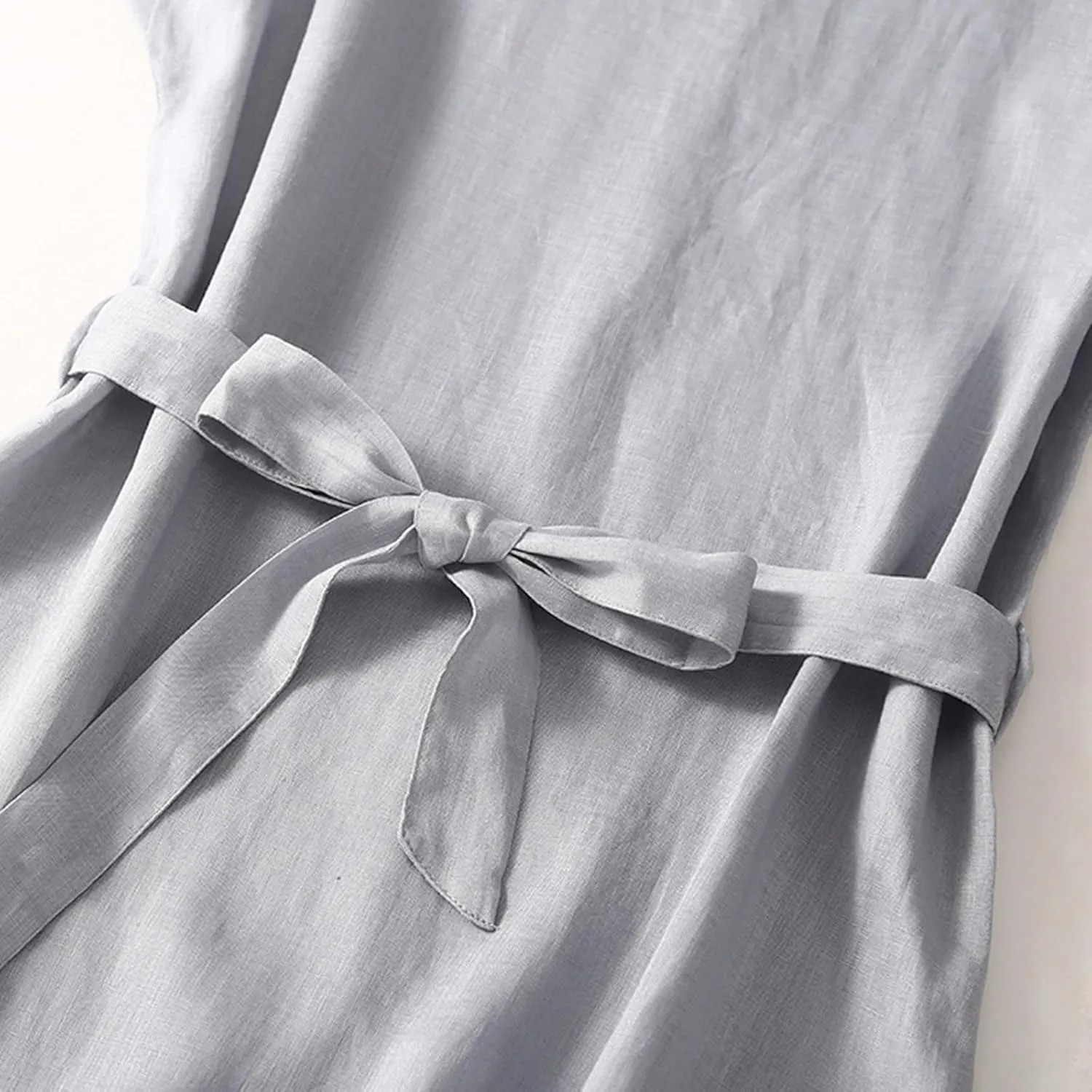 Women's Cotton Linen Midi Dress Plus Size Short Sleeve Tunic Summer Dresses Vacation Beach Casual Sun Dress