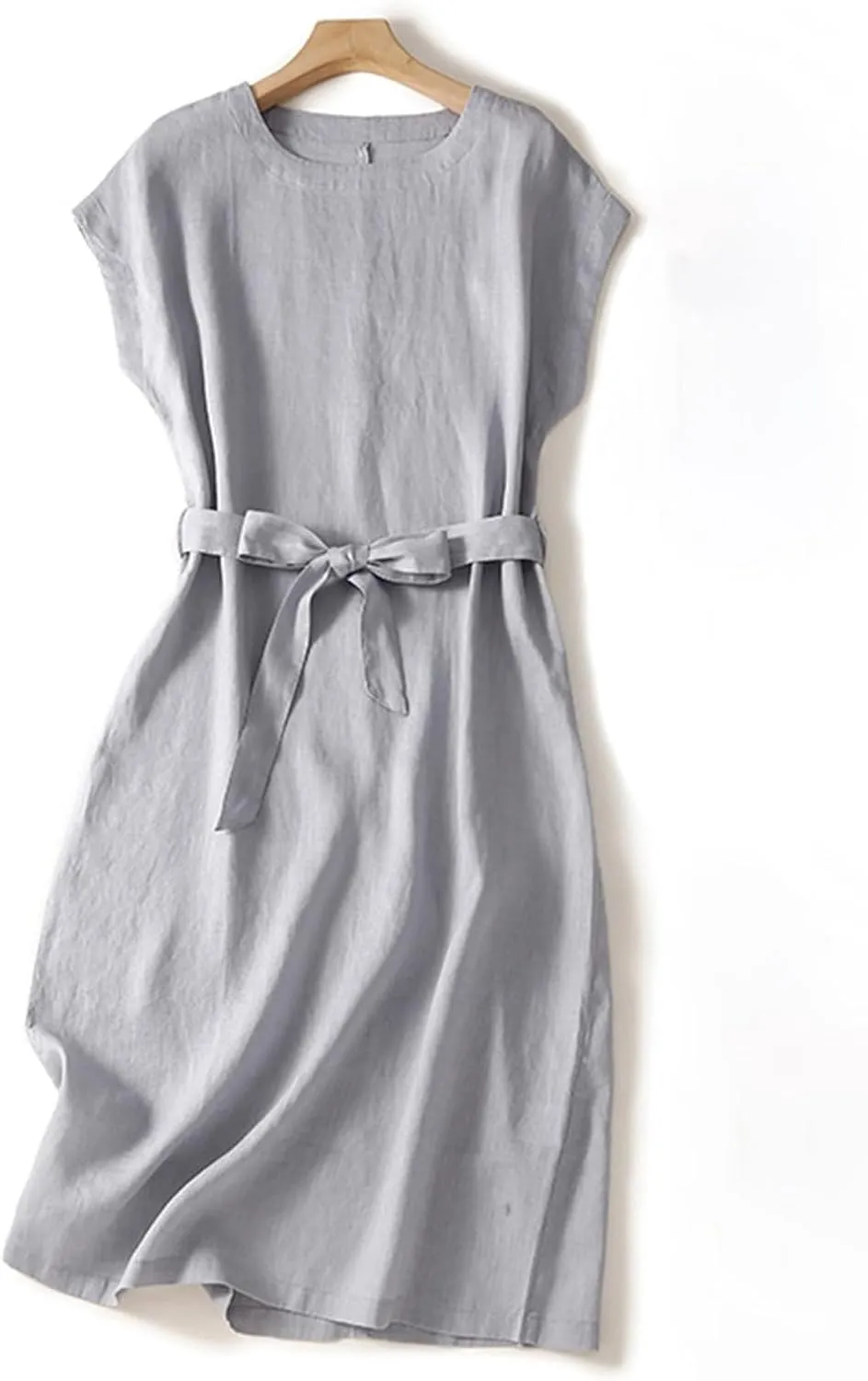 Women's Cotton Linen Midi Dress Plus Size Short Sleeve Tunic Summer Dresses Vacation Beach Casual Sun Dress