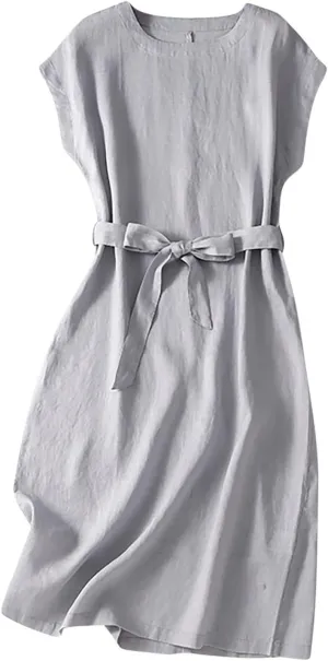 Women's Cotton Linen Midi Dress Plus Size Short Sleeve Tunic Summer Dresses Vacation Beach Casual Sun Dress
