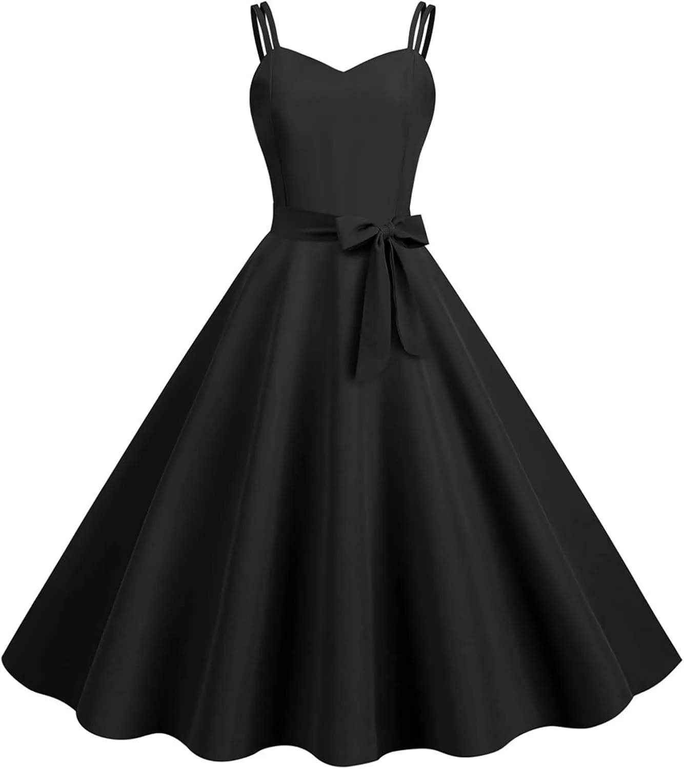 Women's Rockabilly Dresses 50's Vintage Spaghetti Strap Sleeveless Solid Prom Cocktail Swing Midi Dress